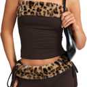 EHSUYAB 2000S Sexy 2 Piece Leopard Club Outfits, Ruched Tube Strapless Crop Top, Low Rise Booty Shorts Casual Going Out Rave (Brown, XS)