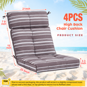 Barydat 4 Pcs Outdoor High Back Chair Cushion for Patio, Brown Stripes Back and Seat Rocking Chair Pads, Palm Leaves Tropical Plants Seat Cushion, Tufted with Ties for Furniture Outside Indoor