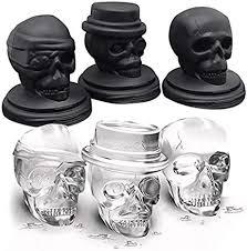 SLGOL Ice Cube Tray 3D Skull Ice Cube Mold, 3 Pack Food-Grade Silicone Skull Mold Easy Release Skull Ice Ball Maker for Chilled Whiskey Cocktails Drinks (Black)