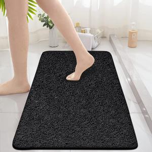 Non Slip Bathtub Mat, 15.7 36 Inch, PVC Loofah Bathroom Mats, Loofah Mats for Shower and Bathroom, Quick Drying, Black