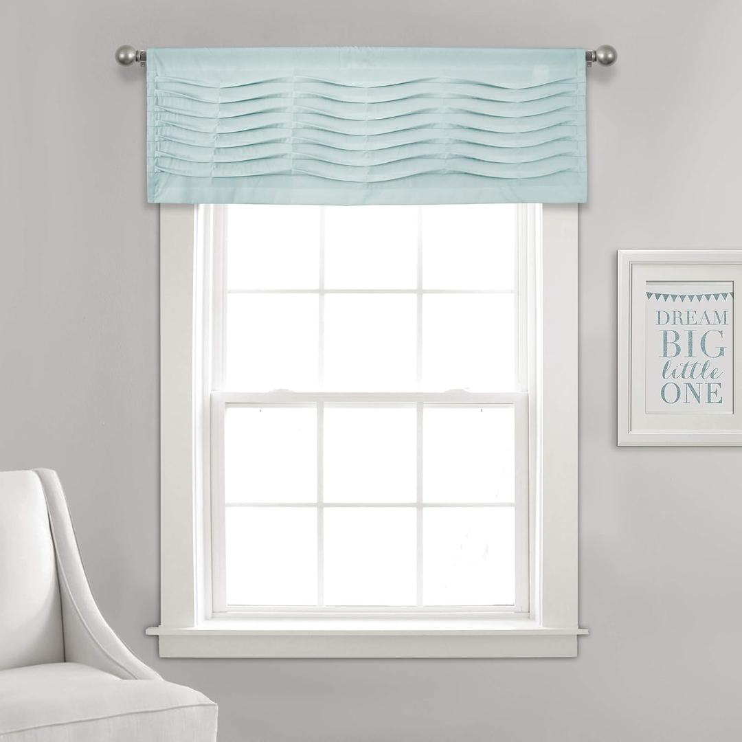Lush Decor Wave Texture Valance | Pleated Ruffle Fold Window Kitchen Curtain (Single), 18 x 52, Blue