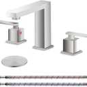 KINGO HOME 3 Hole Brushed Nickel Bathroom Faucet, 8 Inch 2 Handle Modern Widespread Bathroom Sink Faucet, Vanity Basin Sink Faucet with Supply Hoses and Pop-Up Drain Stopper KH-AH129L-v1