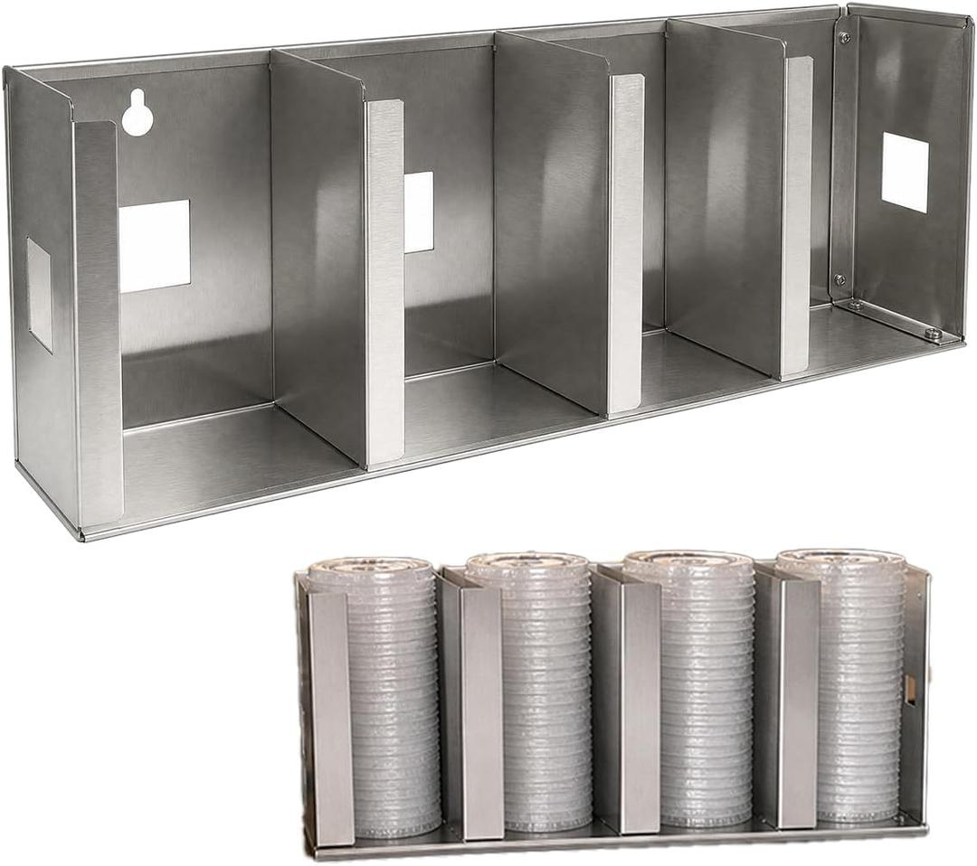 Cup and Lid Organizer with 4 Compartments & Adjustable Dividers