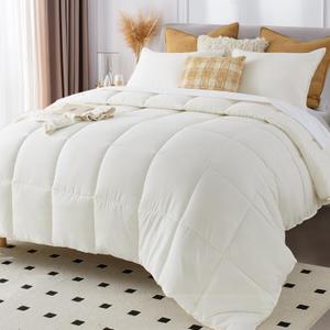 KASENTEX King Size Comforter Set 3 Piece,Seersucker Breathable Fabric,Lightweight Fluffy Down Alternative,Box Stitch Quilting, All Season Machine Washable with 2 Pillow Shams, White