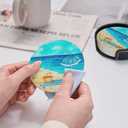 Summer Beach Leather Drink Coasters Set of 6 with Holder Ocean Scene Print Round Cup Coaster for Table Decor