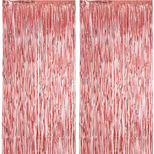2 Pack Rose Gold Foil Fringe Backdrop Curtains, Tinsel Streamers Birthday Party Decorations, Fringe Backdrop for Graduation, Baby Shower, Gender Reveal, Disco Party (39.6"W x 98.4"L (Pack of 2))
