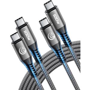 USBC to USBC 100W [3ft/2 Pack] USB C to USB C Fast Charging Cable Braided C to C Charger Cord 5A for MacBook Pro/Air, iPhone 16 15 Pro Max Plus,iPad Pro,Samsung Galaxy S24 Ultra S23,Pixel,PS5,Switch (Grey)