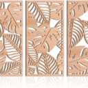 IARTTOP Large Wood Tropical Wall Art 15.9X32 Inch Carved Palm Leaves Wall Decor Coastal Leaf Monstera Plant Wall Sculptures for Living room Bedroom Set of 3, 16 x 32 inches