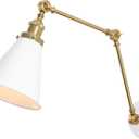 JONATHAN Y JYL7462B Industrial Adjustable Arm Wall Sconce, 7" Hardwired Wall Lamp in White and Brass Gold Finish, Farmhouse Metal Reading Light for Bedroom, Bedside, Living Room, LED Bulb Included (Set of 1)
