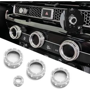 ASUBHA 4PCS Bling Car Accessories AC Knob Covers, AC Knob Trim, Air Conditioner Switch Audio CD Button Knobs Cover, Diamond Car Climate Knobs Button Trim Compatible with Most Vehicles