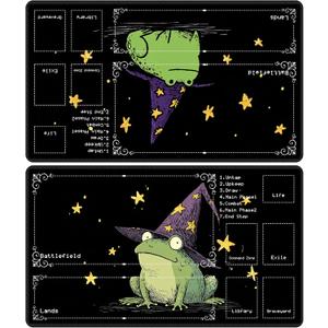 Playmat for MTG with Zones (2 Pack), Card Game Mat Non-Slip Rubber Base and Stitched, 24 x 14 inch TCG Play Mat for MTG and Other Card Games, Cute Magic Frog