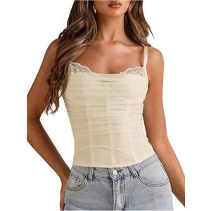 MakeMeChic Women's Lace Corset Top Spaghetti Strap Bustier Y2k Going Out Crop Top Apricot Large
