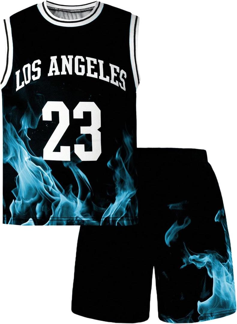 Boy's 2 Piece Outfits Letter Print Hooded Tank Top and Track Shorts Set Workout Clothings Set (Black)