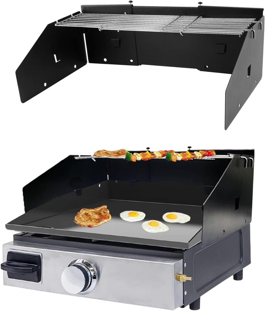 Universal Wind Guard and Griddle Warming Rack Set for Griddles From 16" to 28" without Hood, Wind Screen and Cooking Grid Grill Parts for Blackstone 17" & Other Griddles With Front Grease