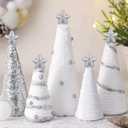 5 Pcs Silver and White Christmas Table Decorations Cone Yarn Tree Velvet Wool Plush Fur Surface Sequined Fabric Mini Christmas Trees for Tiered Tray Home Decoration for Xmas Holiday Decor