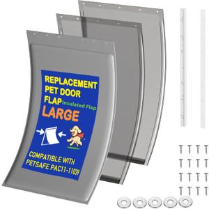 3-Flap Dog Door Replacement Insulated Flap with Clamp, Back Plate and Screws & Washers, Compatible with PetSafe Extreme Weather Aluminum Pet Door (Smoky Translucent, Large PAC11-11039)