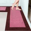 Machine Washable Runner Rugs Set of 2, (24" x 36"+ 24" x 60"), Non Slip Kitchen Mats for Floor, Absorbent Entryway Rug for Kitchen, Bedroom, Hallway, Bathroom, Door (Roll Packing) (Burgundy Red)