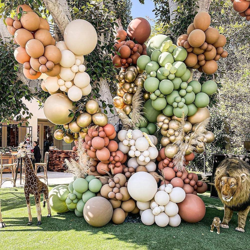 Brown And Green Balloon Garland Sage Green Brown White Sand Beige Gold Balloons Olive Coffee Tan Balloon Arch Kit for Woodland Baby Shower Safari Jungle Wild One Birthday Party Decorations