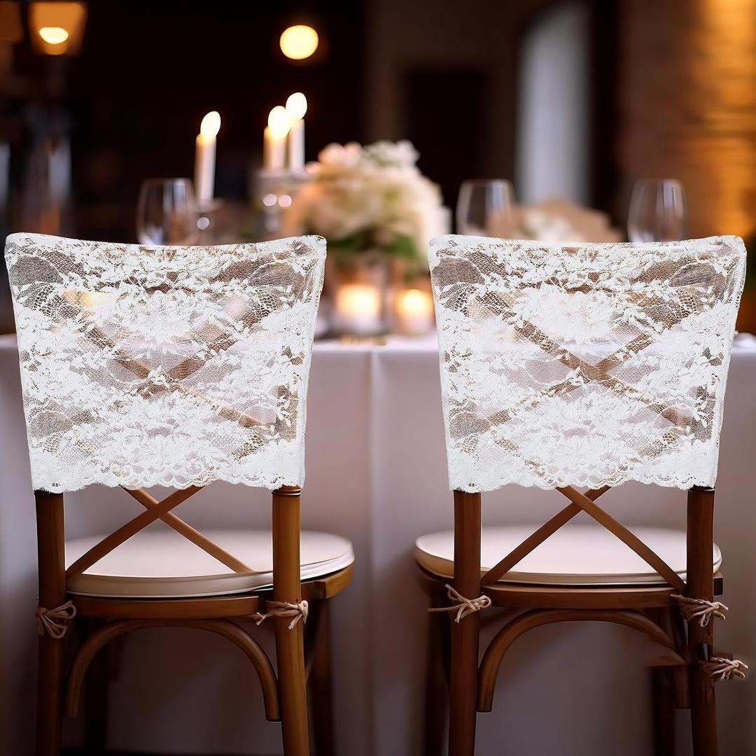 HunnmingRe 24 Pcs White Lace Chair Back Cover Bride and Groom Lace Chairs Sashes Bands Bulk Boho Embroidered Vintage Wedding Decorations for Country Wedding Bridal Shower Birthday Party Decorations