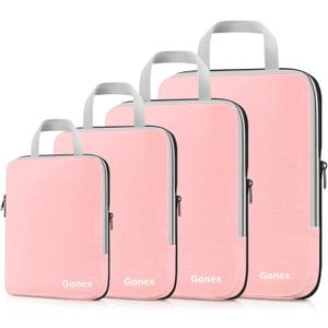 Gonex Compression Packing Cubes, 4pcs Expandable Storage Travel Luggage Bags Organizers (Pink)