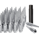 DYNOFIT 14mmx1.5 Spike Lug Nuts, 32PCS Chrome M14x1.5 Lug Nut, 4.4 inch Tall Closed End Nuts with 1 Socket Key Compatible with Chevy Silverado 1500 GMC Sierra 2500 3500,F250 F350 2003-2016