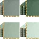 100 Pack Scalloped Cocktail Napkins with Gold Foil Accents Beverage Napkins Scalloped Disposable Paper for Wedding Shower Baby Dinner Birthday Party Supplies 5 x 5''(Green)
