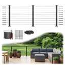 4-8FT Complete Set 36" Cable Railing Post Kit(35"x2"x2"), 3pcs Stainless Steel Black Flat Top Surface Mount Level Posts, 1/8" Wire Rope(No Handrail), Swageless Cable Railing System Kit,MY07-LP