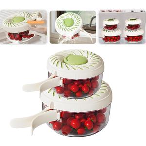 2Pcs Upgraded Fruit Washing Bowl with Strainer,BPA-Free Drain Basket for Lid & Ice Compartment,Multifunctional Berry Washer,Foldable Handle Strainer and Colander for Fridge or Picnic(1QT+2.85QT)