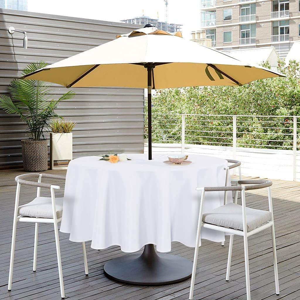 SARAFLORA Outdoor and Indoor Tablecloth - 60 inch Round, White Wrinkle Free Washable Waterproof Table Cloth with Umbrella Hole and Zipper Round Table Cover for Spring/Summer/Patio/Picnic/BBQS/Party