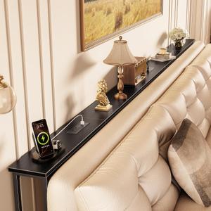 Huuger 110 Inch Sofa Table with Power Outlets, Skinny Behind Couch Table, 5.9"D × 110"W × 29.7"H, Black