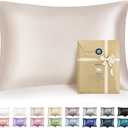 Bedsure Satin Pillowcase with Zipper, Similar to Silk Pillow Cases 2 Pack, Beige Standard Size Satin Pillow Case, Silky & Soft Pillow Covers, Valentines Day Gifts for Women Men, 20x26 Inches