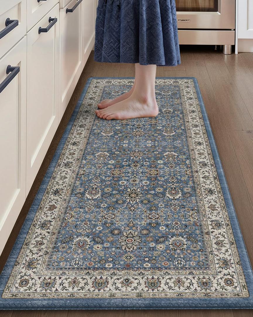 Color&Geometry Anti Fatigue Kitchen Mats for Floor 24x59, Vintage Decor, Easy Clean, Waterproof & Oil Proof, 0.4" Thick Cushioned, Non-Slip Kitchen Runner Rug for Sink, Laundry, Office, Blue