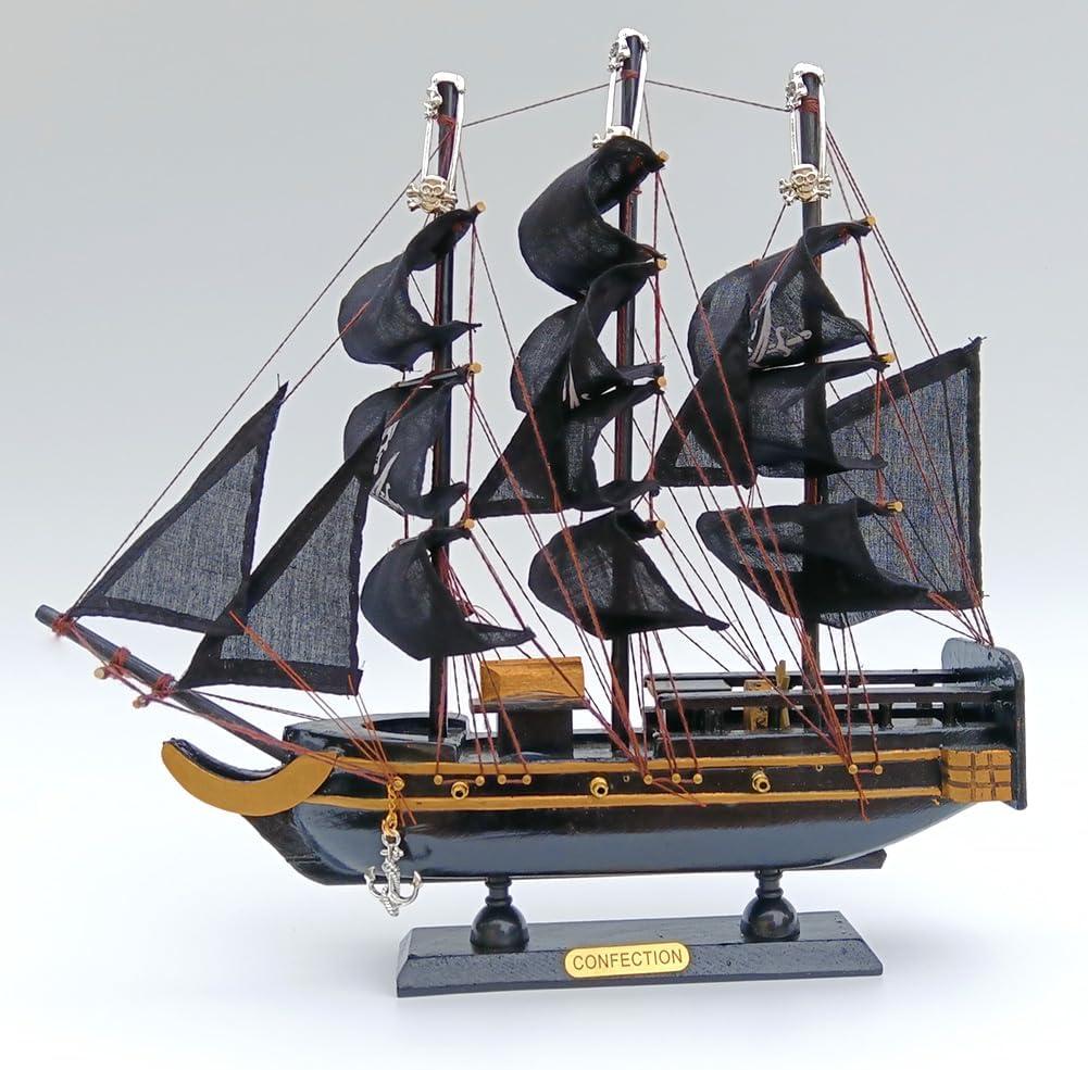 Wooden Sailboat, Ocean Themed Mediterranean Model, Sailing Craft Decoration (Black Gold)
