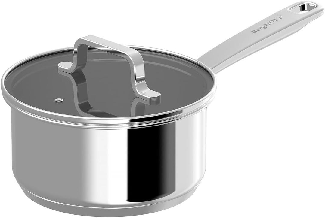 BergHOFF Helix 6.5in Saucepan 1.6qt. With Glass Lid Recycled 18/10 Stainless Steel Induction Pan Fast Heating Oven Safe