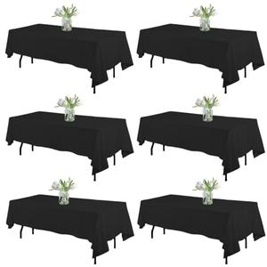 WIGENIUS 6 Pack Black Table Cloth Rectangle Tablecloths 60X126 Inch,Polyester Table Cloth for 5 Foot Rectangle Tables,Wrinkle Resistant Washable Fabric Table Covers for Party,Wedding Banquet