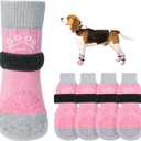 SCENEREAL Dog Socks to Prevent Licking Paws for Hot/Cold Pavement Anti Slip, Dog Shoes for Hardwood Floors, Dog Boots & Paw Protectors with Grippers for Small Medium Large Senior Dogs, Pink S (Pink Pearl Paw(Pack of 4))