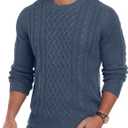 Askdeer Men's Pullover Sweater Fisherman Cable Knit Crewneck Sweater Winter Casual Knitted Sweaters with Ribbing Edge (L)