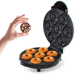Dash Express Mini Donut Maker - Homemade Dessert Maker - Features Double-Sided, Non-Stick Surface & Space-Saving Design - Makes 7 - Aqua