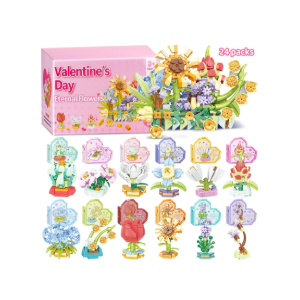 24 PCS Easter Eggs Filled with Flower Building Blocks, Easter Basket Stuffers Fillers for Kids, Classroom Prizes, Easter Party Favors Gifts for Boys and Girls (Valentines Flower)