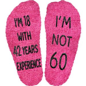 Fuzzy Cotton Socks for Women, Birthday Gifts, Non-Slip Relaxation Funny Pink Fluffy Happy Birthday Socks