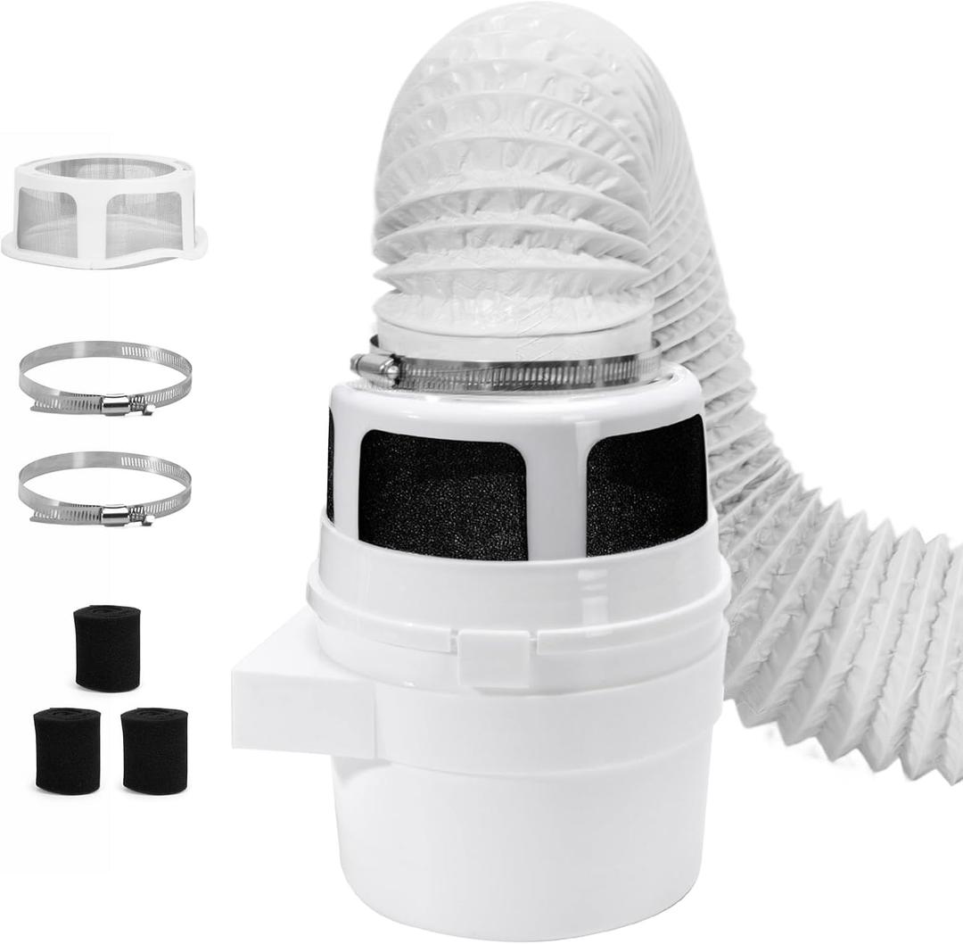 Upgraded Version - VIWINVELA 3 in 1 Indoor Dryer Vent Kit with White Dryer Vent Hose - Dryer Lint Catcher Water Filter Bucket - Dryer Lint Trap for Electric Dryer (White Dryer Vent Bucket With White Hose)