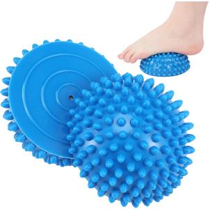 2 Pcs Half Round Massage Ball for Feet Blue Spiky Massage Ball for Kids Adults Sports, Stability Training, Muscle Balancing Therapy, Yoga Gymnastics Exercise
