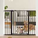BABELIO 36 Inch Extra Tall Baby Gate with Cat Door, 29-48" Auto Close Pet Door for Stairs, Doorways and House, with Wall Cups, Black