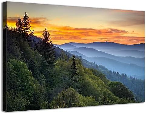 Great Smoky Mountains Canvas Wall Art Nature Forest Sunrise Wall Decor for Living Room National Park Photographic Prints Painting Misty North Carolina Landscape Pictures Artwork Home Decoration 24x36"