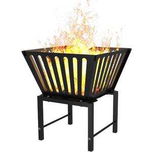 Outdoor Fire Pit  17 Inch Portable with Storage Bag for Camping, Patio Heating, Picnic and BBQ, Trapezoid Vertical Hollow, Black