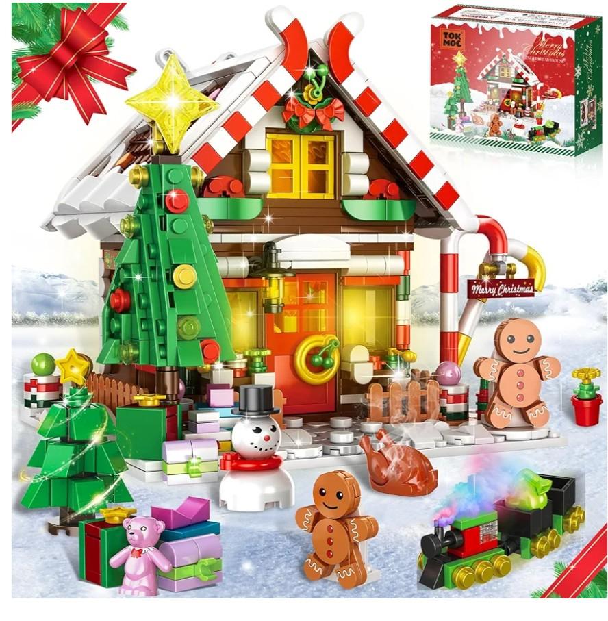 GIVFOZAY Christmas Gingerbread House Building, Christmas Village House Building Set, Contain Christmas Tree and Train, Xmas Brick Toy Gifts for Adults Teens and Kids 1288PCS,Factory Sealed