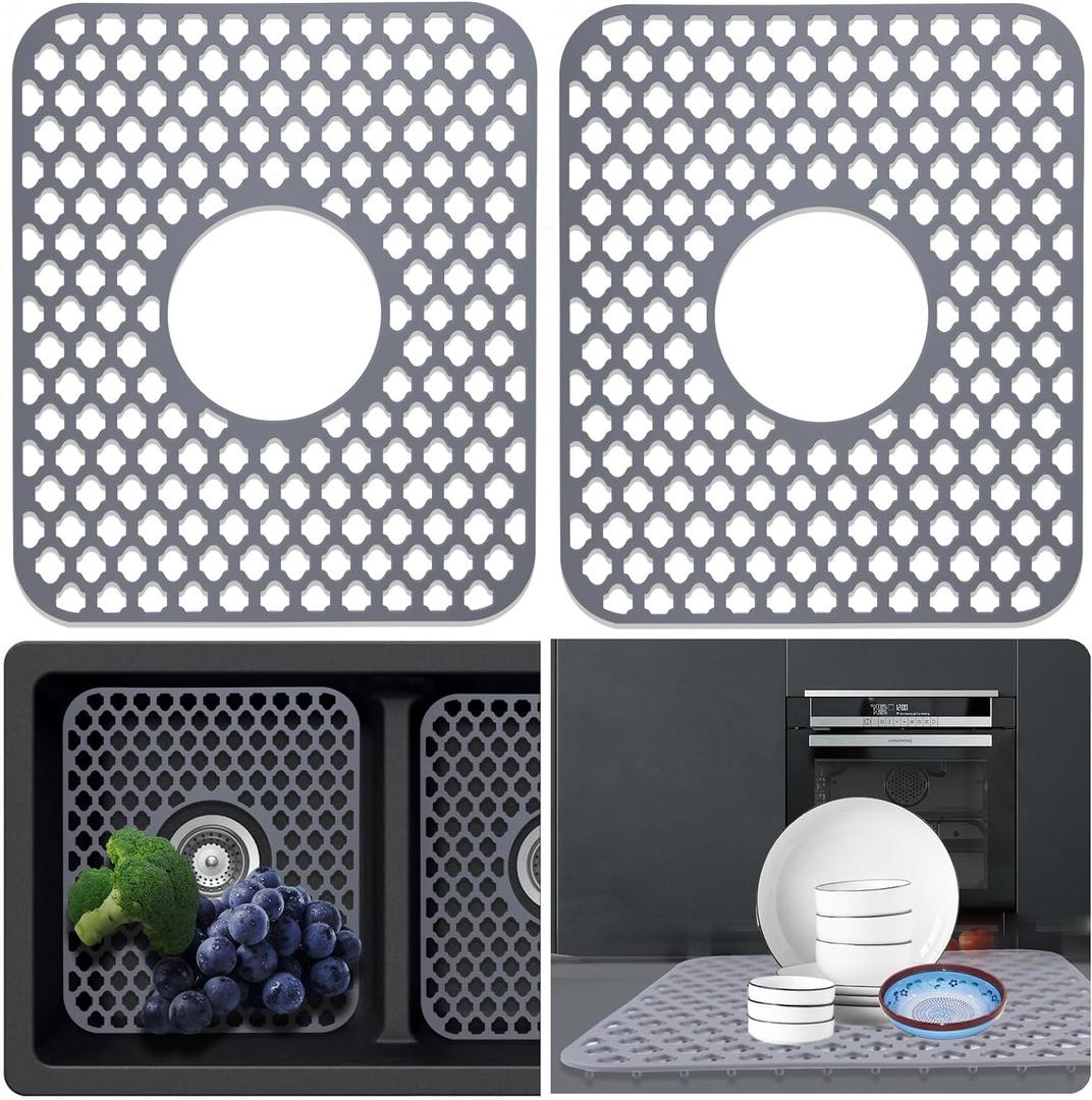 Sink Protectors for Kitchen Sink, 2PCS Kitchen Sink Mats Silicone Sink Protector, Sink Mat Grid for Kitchen Bottom of Farmhouse Stainless Steel Porcelain Sink 13.58 ''x 11.6 ''