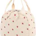 Bluboon Lunch Bag for Women Men Cute Corduroy Lunch Tote Bags Reusable Insulated Lunch Box Large Capacity Reusable Insulated Cooler for Work Picnic or Travel (Corduroy strawberry)
