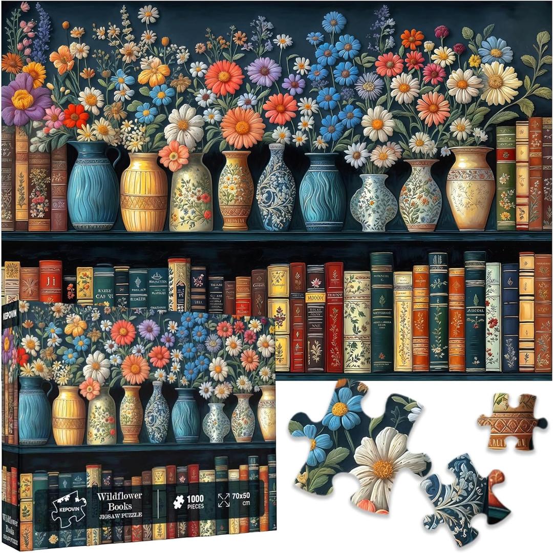 Wildflower Book Puzzles for Adults 1000 Pieces Puzzle Clearance Vintage Books Challenging Adult Puzzles 1000 Pieces Puzzle Perfect for Family Game 27.5 x 19.6 inch