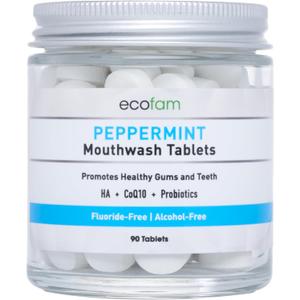 Peppermint Mouthwash Tablets - Fluoride/Alcohol Free - Natural Chewable Tablet to Freshen Bad Breath, Remineralize Teeth Cleaning, 90-Pack